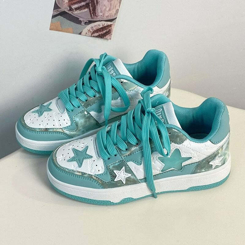 Sky Blue Y2K Sneakers for Coquette Aesthetic & Grunge Style Outfits