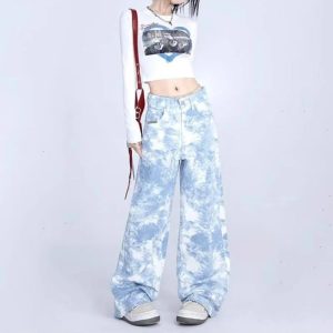 Sky Wash Wide-Leg Jeans - Y2K Aesthetic Grunge Style for Trendy Outfits