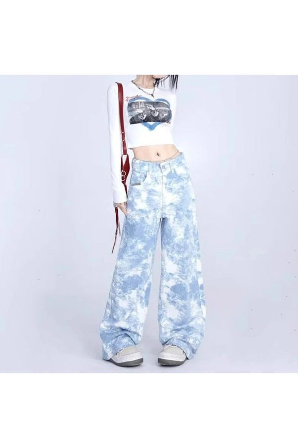 Sky Wash Wide-Leg Jeans - Y2K Aesthetic Grunge Style for Trendy Outfits