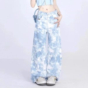 Sky Wash Wide-Leg Jeans - Y2K Aesthetic Grunge Style for Trendy Outfits