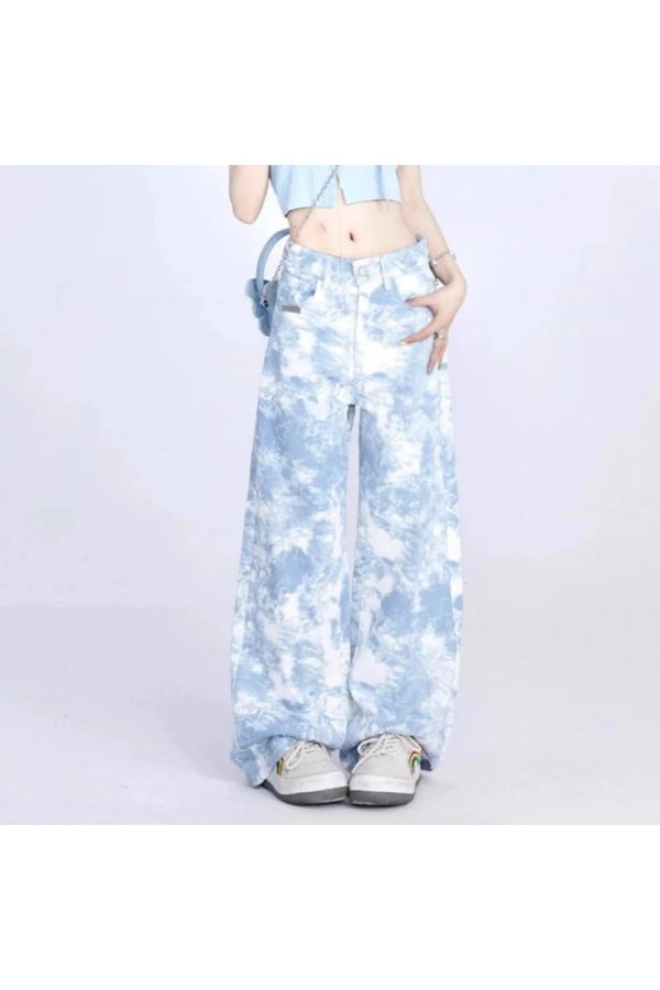 Sky Wash Wide-Leg Jeans - Y2K Aesthetic Grunge Style for Trendy Outfits