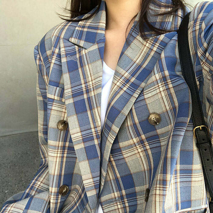 Smarty Pants Plaid Jacket - Y2K Aesthetic Grunge Style Outerwear