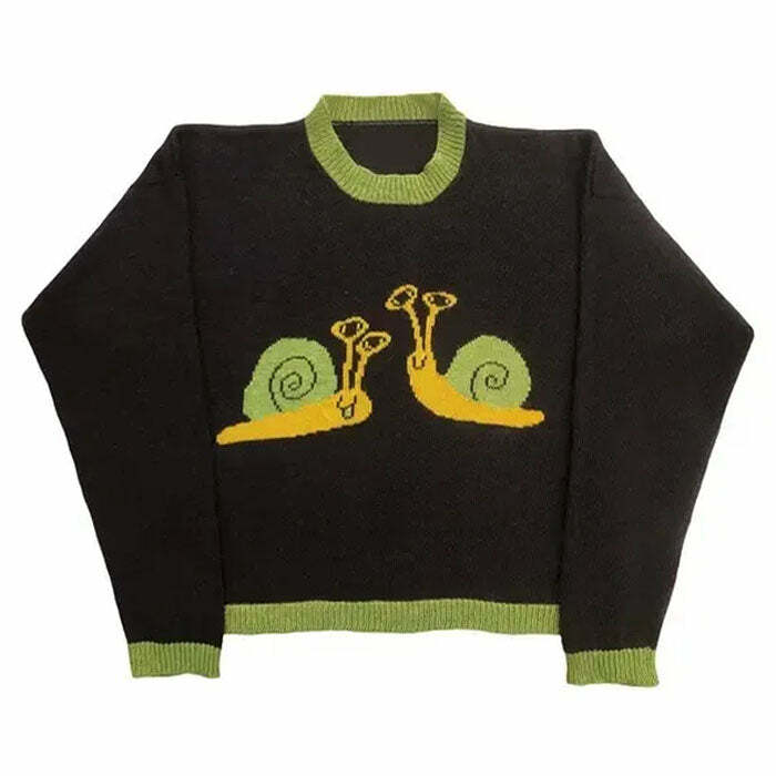 Snail Embroidery Y2K Aesthetic Sweater for Cozy Fall Vibes