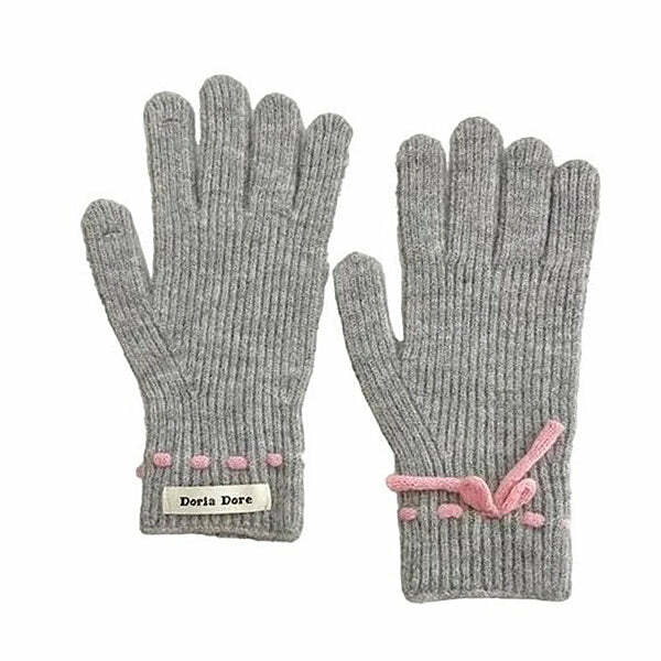 Soft Girl Aesthetic Bow Knit Gloves for Cozy Y2K Fashion Vibes