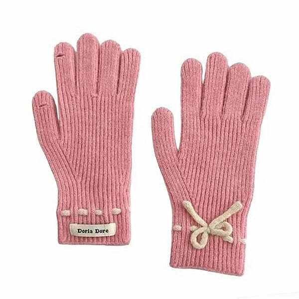 Soft Girl Aesthetic Bow Knit Gloves for Cozy Y2K Fashion Vibes