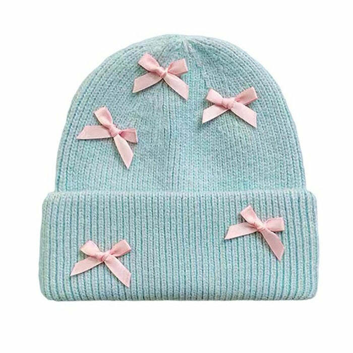 Soft Girl Aesthetic Bows Beanie Hat for Y2K and Coquette Style