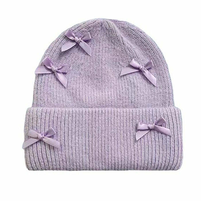 Soft Girl Aesthetic Bows Beanie Hat for Y2K and Coquette Style