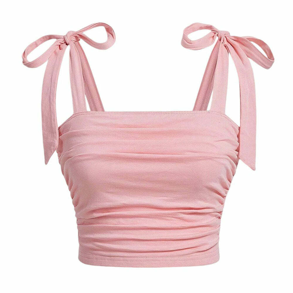 Soft Girl Bow Tie Top - Y2K Aesthetic Cute Top for Trendy Outfits