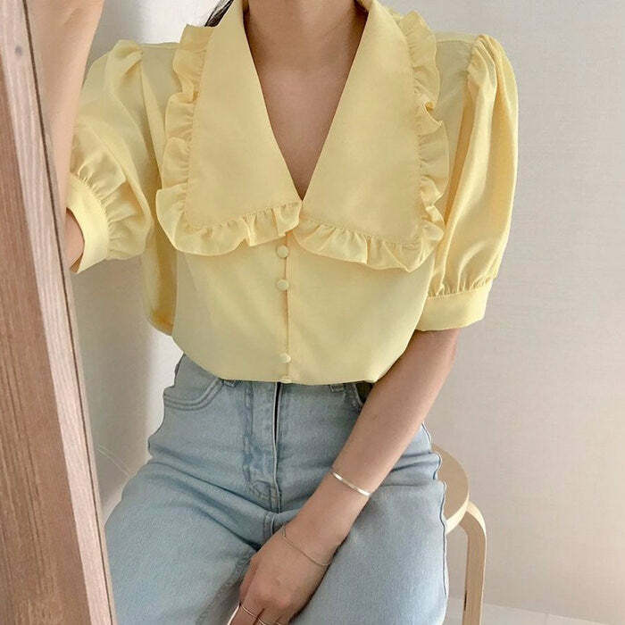 Soft Girl Frill Collar Blouse - Y2K Aesthetic Cute Top for Stylish Outfits