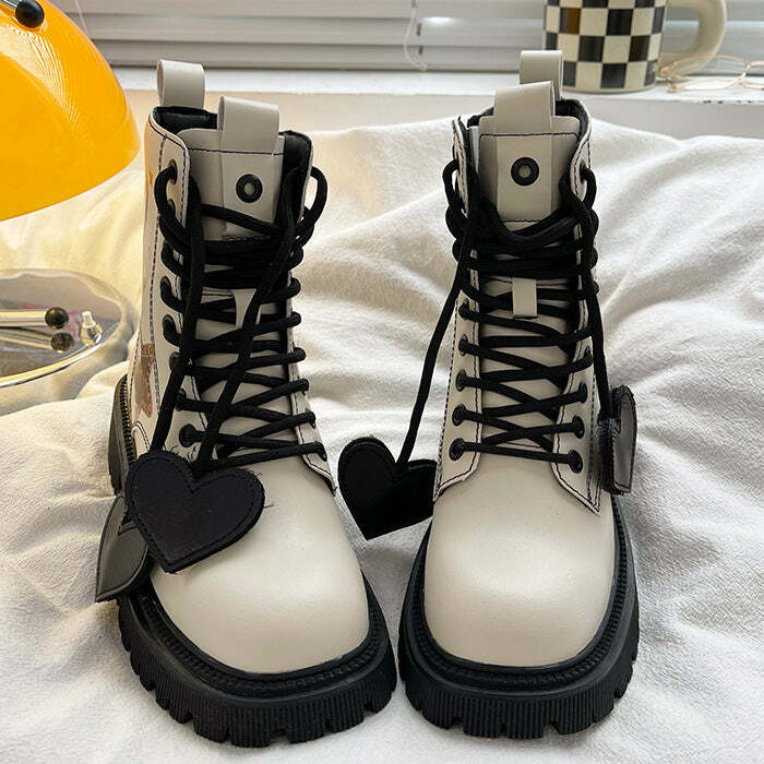 Soft Girl Heart Ankle Boots - Y2K Aesthetic Cute Footwear for Every Outfit