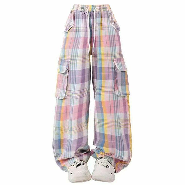 Soft Girl Plaid Cargo Pants - Y2K Aesthetic Comfy Street Style