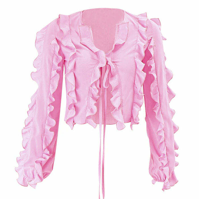 Soft Girl Ruffle Cardigan - Y2K Aesthetic Layering Essential