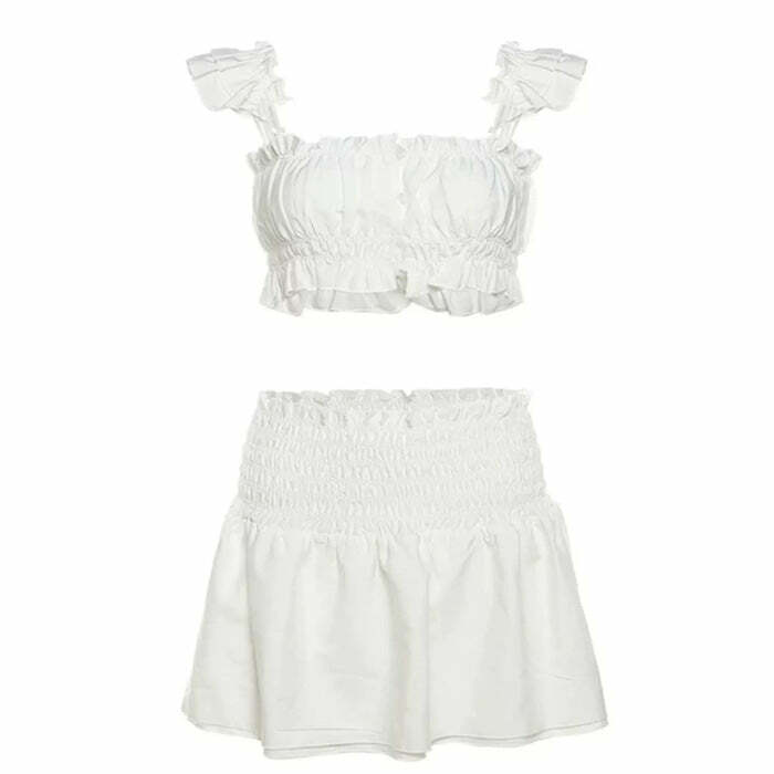 Soft Girl Ruffle Skirt & Cute Top Co-Ord Set for Y2K Aesthetic