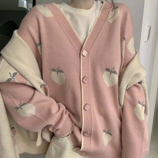 Soft Peach Cardigan - Y2K Aesthetic Cozy Layer for Cute Outfits