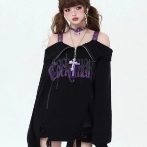 Spellbound Gothic Sweater - Y2K Aesthetic Cozy Knit for Grunge Style