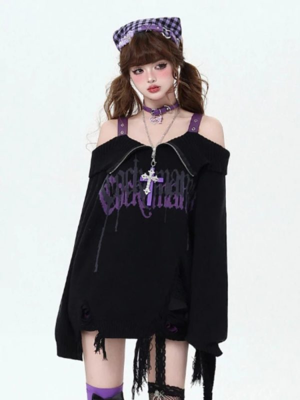 Spellbound Gothic Sweater - Y2K Aesthetic Cozy Knit for Grunge Style