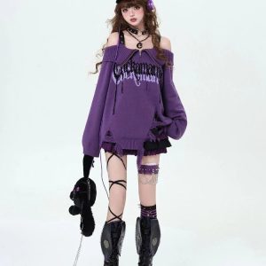 Spellbound Gothic Sweater - Y2K Aesthetic Cozy Knit for Grunge Style