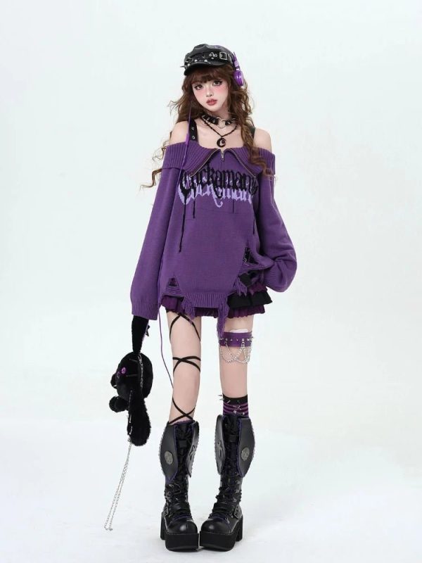 Spellbound Gothic Sweater - Y2K Aesthetic Cozy Knit for Grunge Style