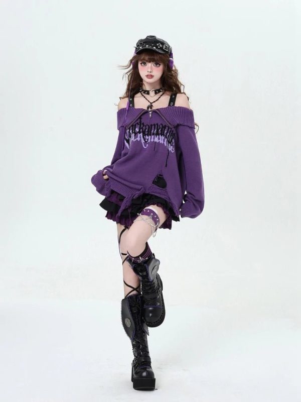 Spellbound Gothic Sweater - Y2K Aesthetic Cozy Knit for Grunge Style