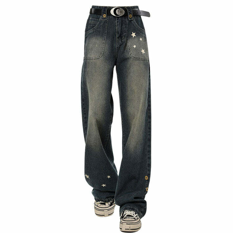 Star Child Y2K Wide Leg Jeans for Trendy Grunge and Coquette Aesthetics