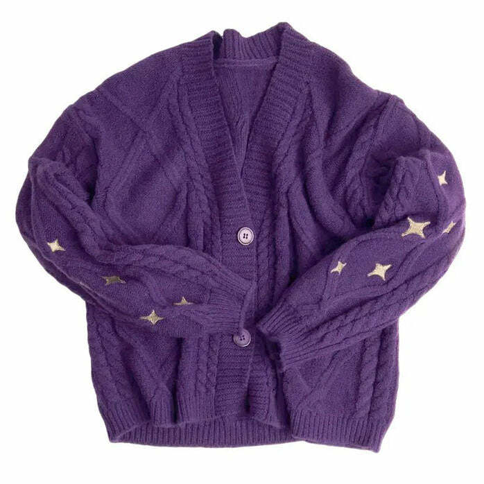 Star Embroidery Purple Cardigan - Y2K Aesthetic Cute Layering Piece