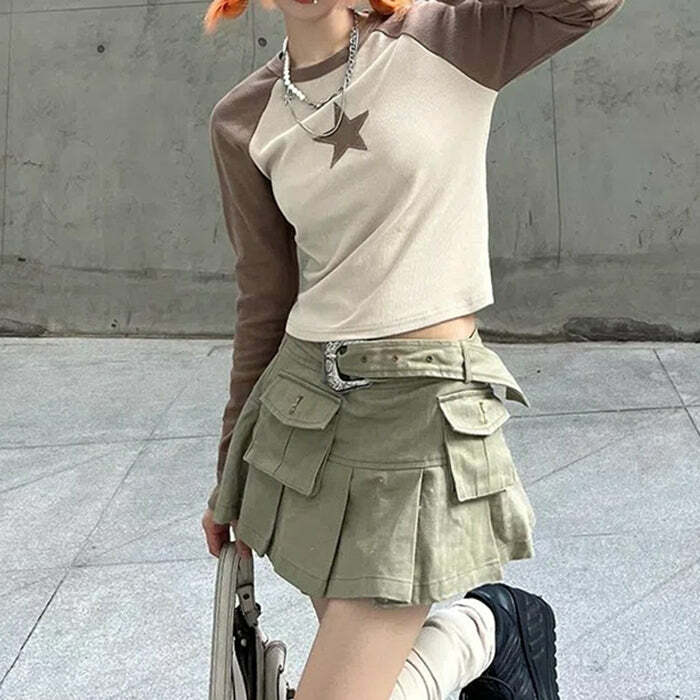 Star Girl Brown Long Sleeve Top - Y2K Aesthetic Cute Hoodie Style