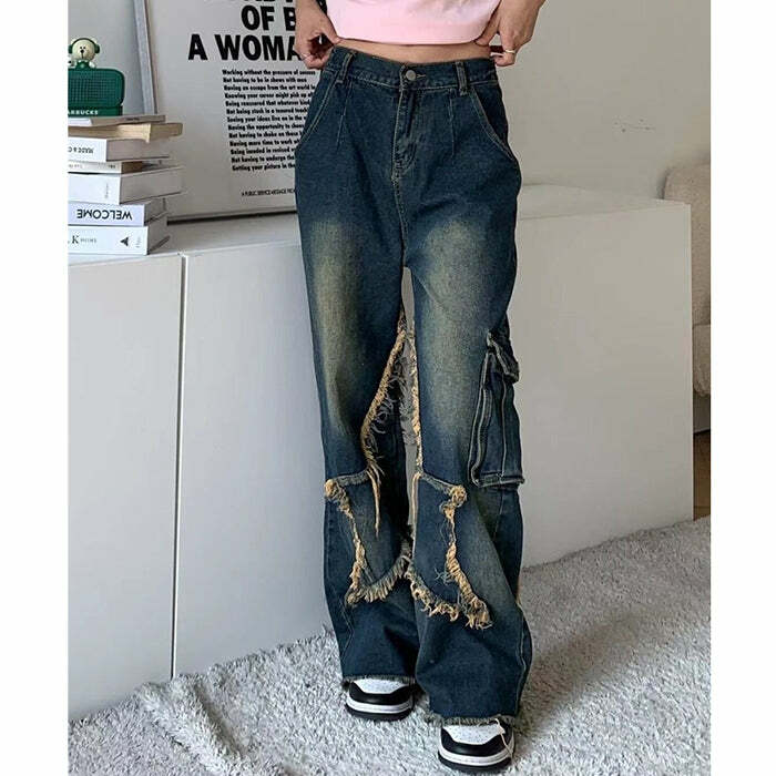 Star Girl Y2K Cargo Jeans for Trendy Grunge and Coquette Aesthetics