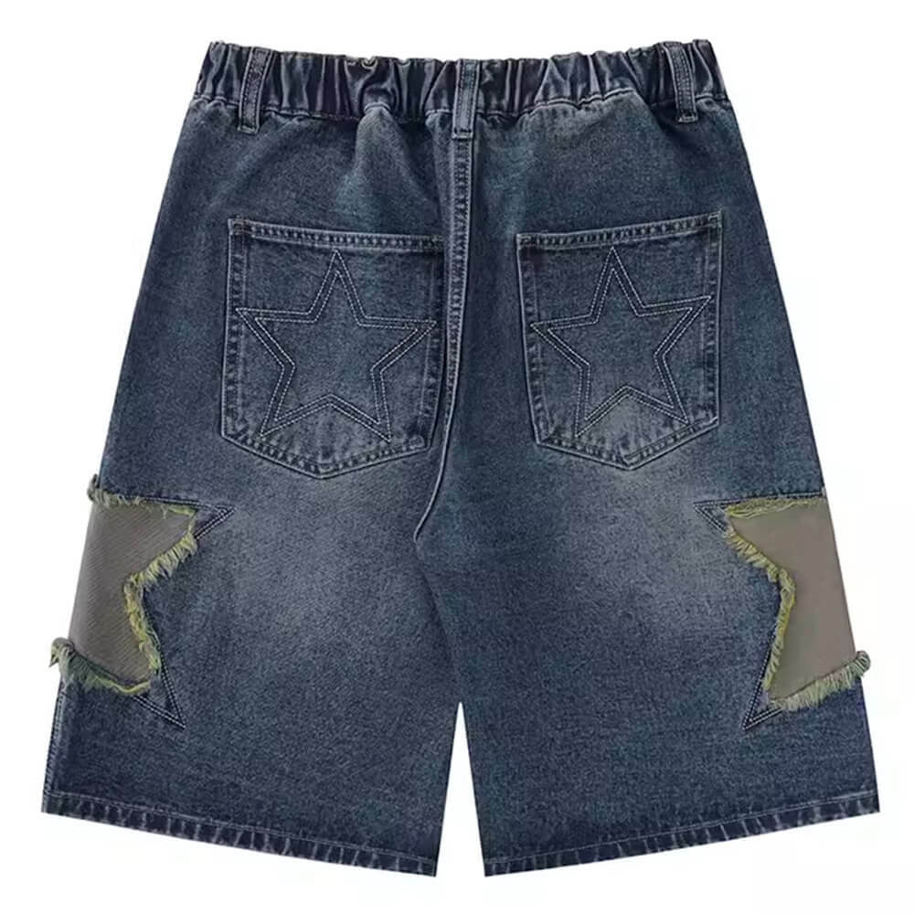 Star Patch Denim Shorts - Y2K Aesthetic Grunge Style with Cute Details