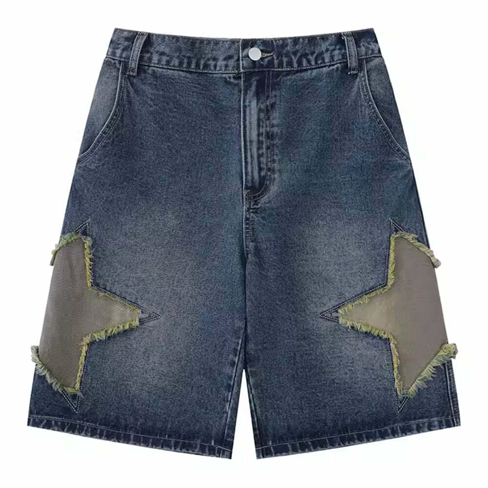 Star Patch Denim Shorts - Y2K Aesthetic Grunge Style with Cute Details