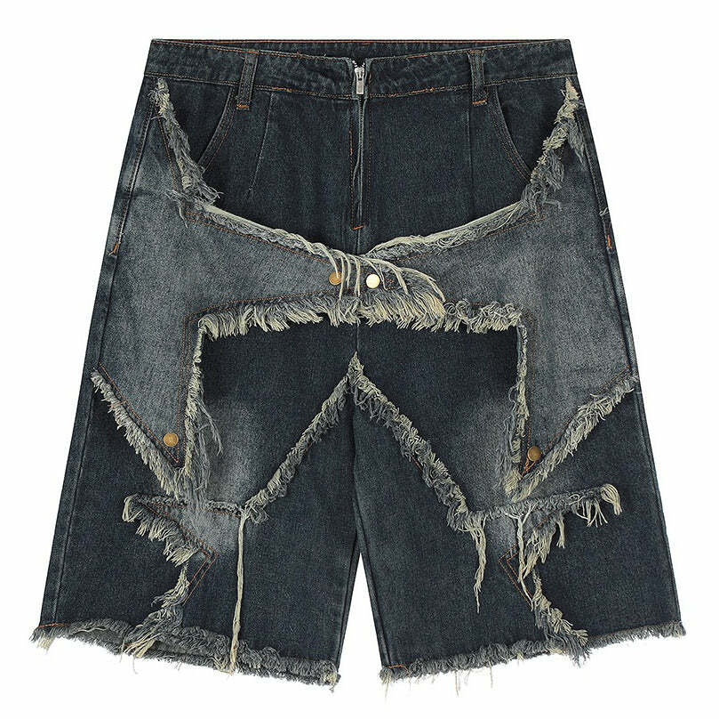 Star Patch High-Waisted Denim Shorts for Y2K Aesthetic Outfits