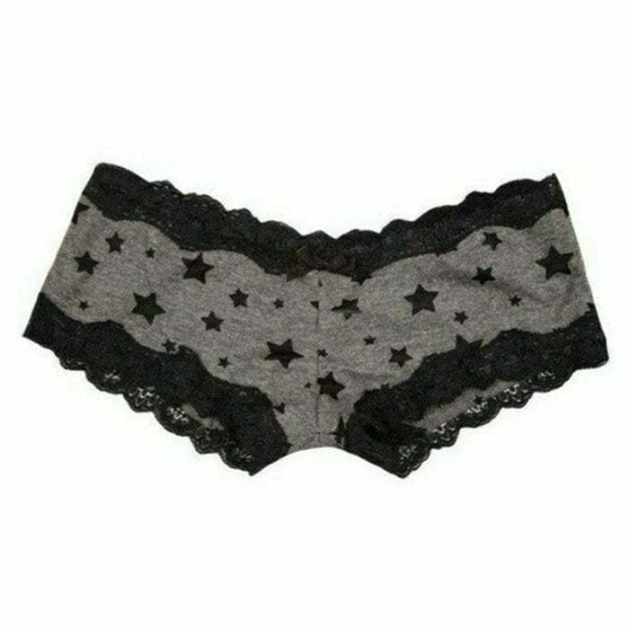 Star Print Lace Panty - Y2K Aesthetic Lingerie for Cute Outfits