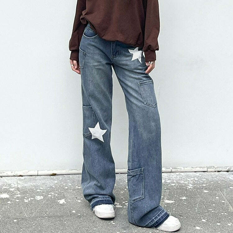 Star Print Y2K Aesthetic Jeans for Trendy Outfits and Comfy Vibes