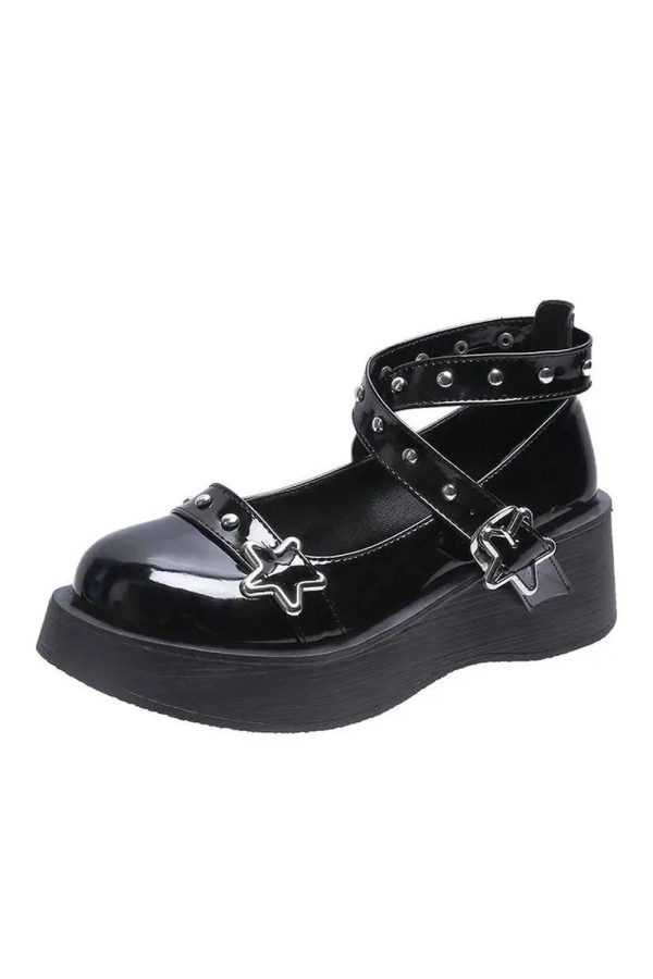 Starry Goth Platform Mary Janes: Y2K Aesthetic Grunge Style Footwear