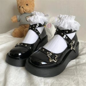 Starry Goth Platform Mary Janes: Y2K Aesthetic Grunge Style Footwear