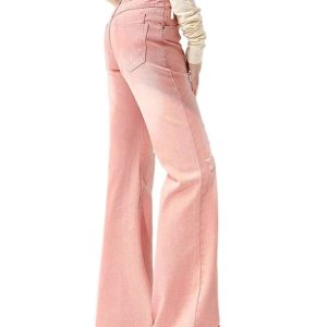 Starry Pink Distressed Jeans - Y2K Aesthetic Grunge Style Denim