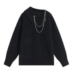 Stellar Chain Accent Sweater - Y2K Aesthetic Cute Top for Fall Fashion