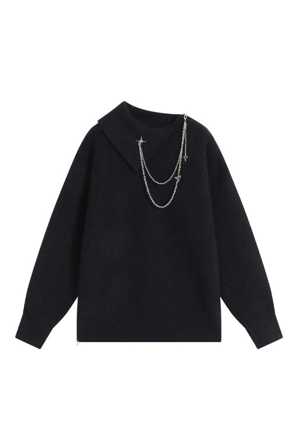 Stellar Chain Accent Sweater - Y2K Aesthetic Cute Top for Fall Fashion