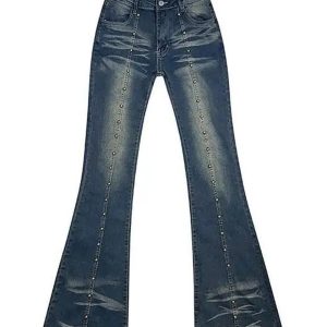 Stellar Studded Flare Jeans for Y2K Aesthetic and Grunge Style Lovers