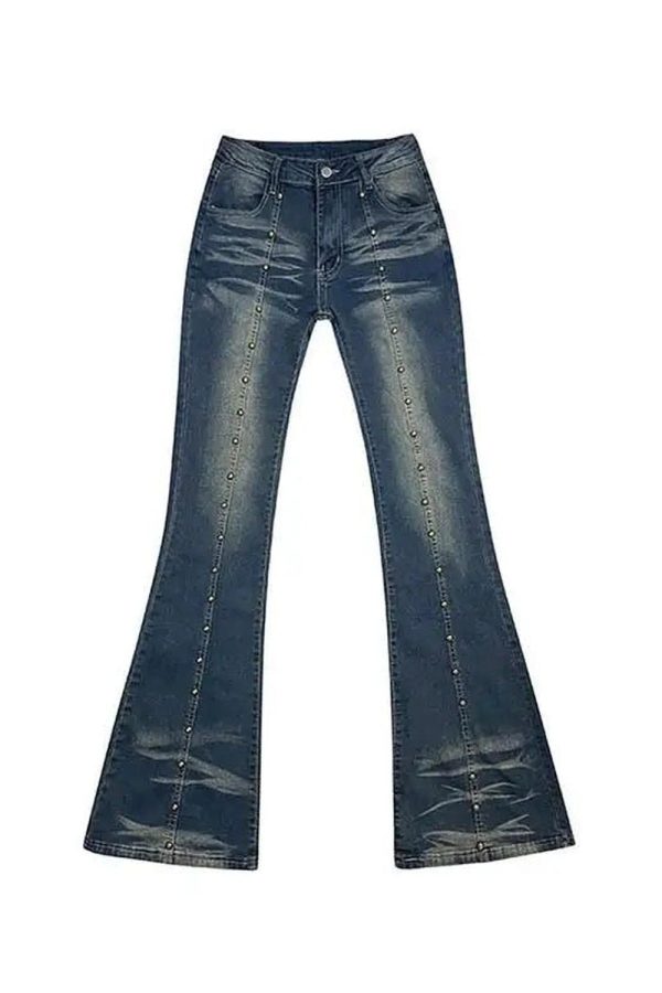 Stellar Studded Flare Jeans for Y2K Aesthetic and Grunge Style Lovers