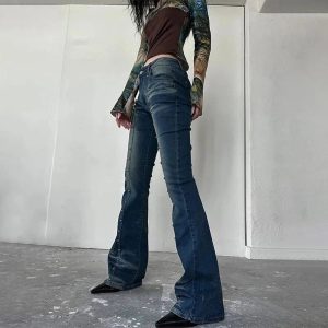 Stellar Studded Flare Jeans for Y2K Aesthetic and Grunge Style Lovers