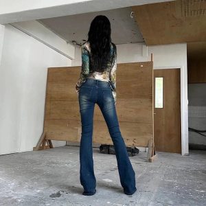 Stellar Studded Flare Jeans for Y2K Aesthetic and Grunge Style Lovers