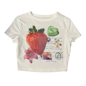 Strawberry Dreams Y2K Aesthetic Collage Top for Cute Outfits