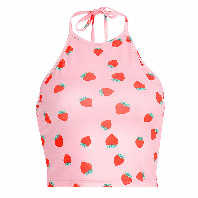 Strawberry Fields Y2K Halter Top - Cute Pastel Goth Aesthetic Fashion