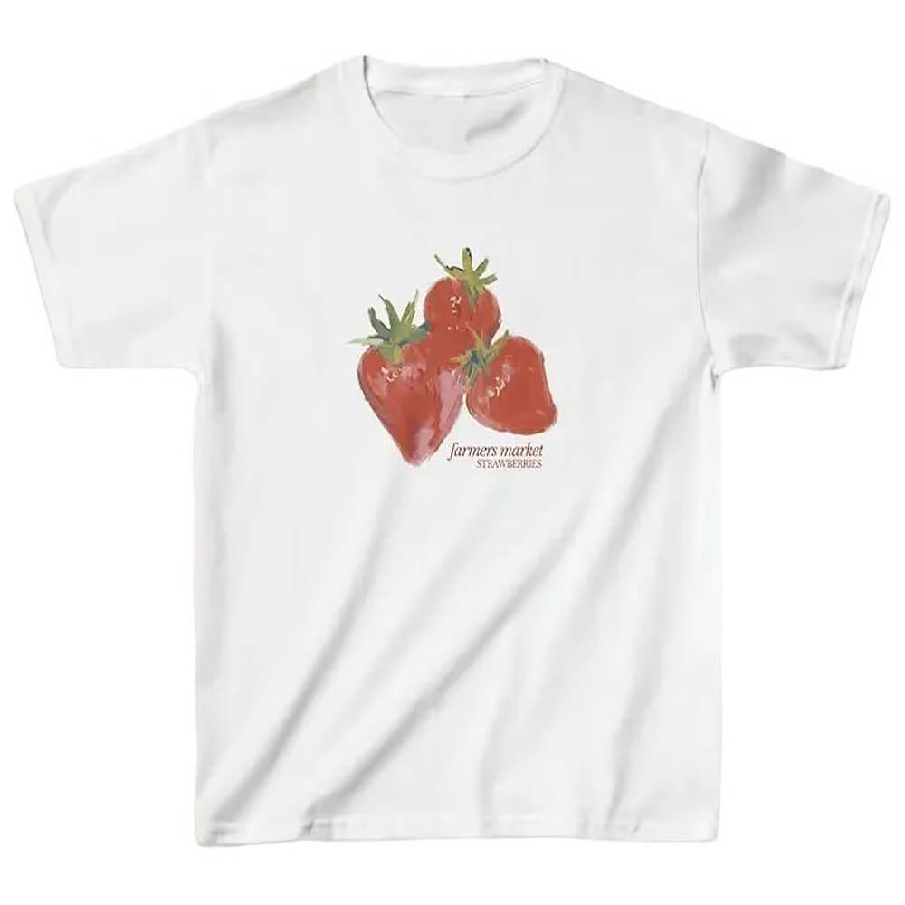 Strawberry Graphic T-Shirt in Y2K Style for Cute Aesthetic Outfits