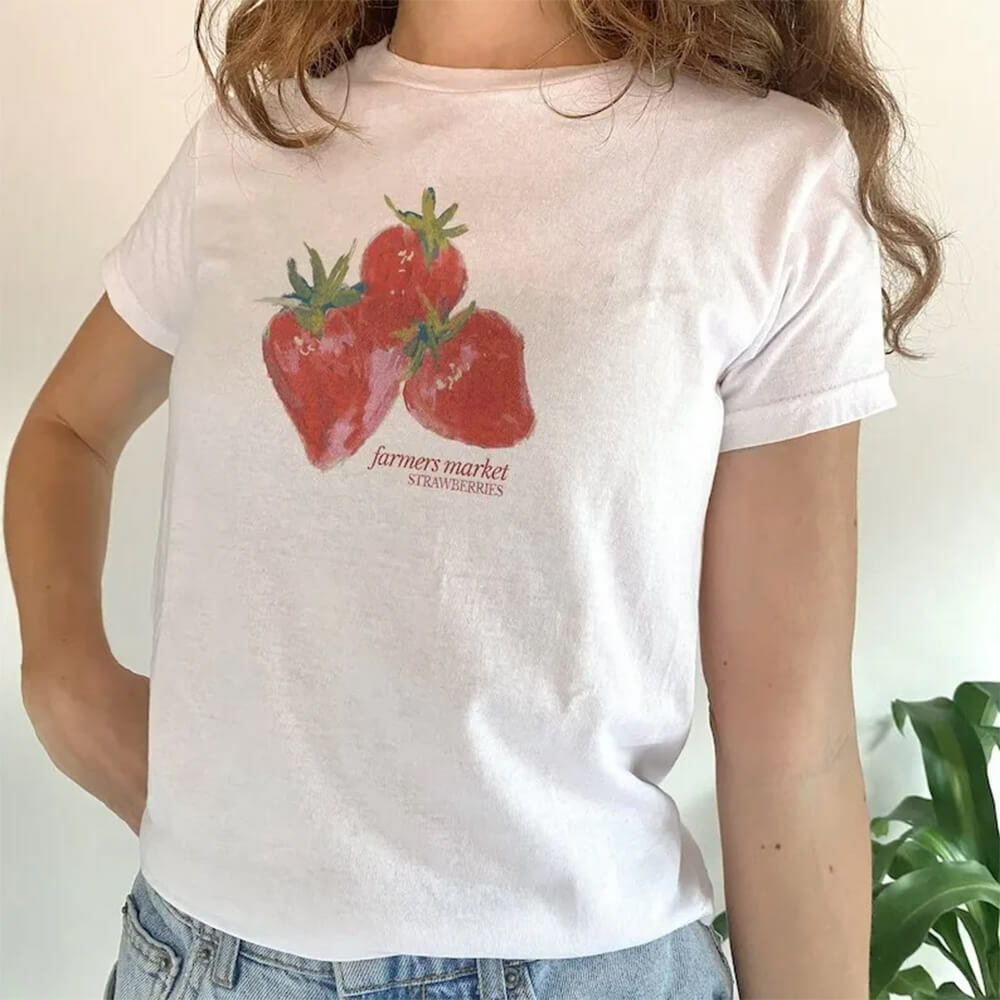 Strawberry Graphic T-Shirt in Y2K Style for Cute Aesthetic Outfits