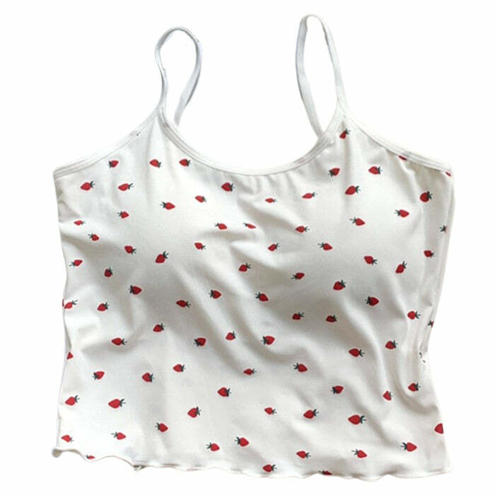 Strawberry Print Tank Top - Y2K Aesthetic Cute Top for Summer Vibes