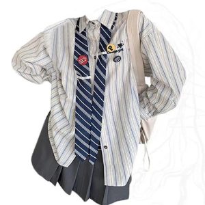 Striped Academia Button-Up Shirt for Y2K Aesthetic & Preppy Style