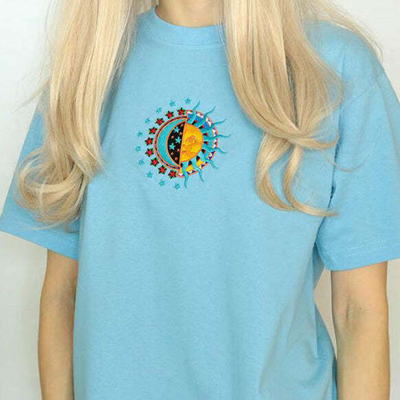 Sun & Moon Graphic Tee - Y2K Aesthetic Cute Top for Trendy Outfits