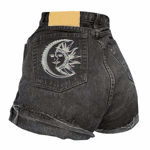 Sun & Moon Y2K Grunge Shorts for Aesthetic Outfits & Comfy Style