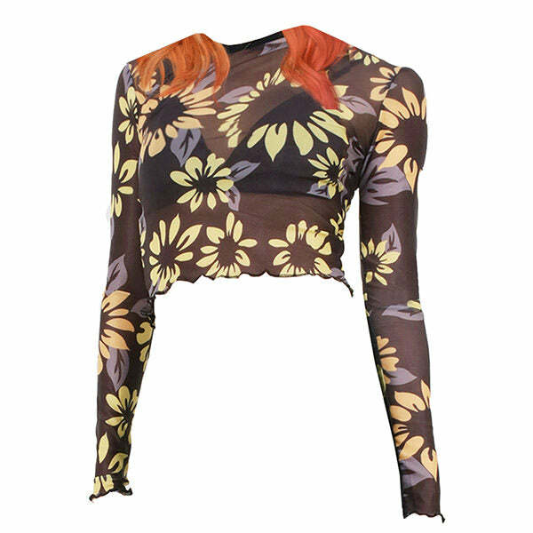 Sunflower Mesh Top - Y2K Aesthetic Cute Top for Coquette Style Outfits